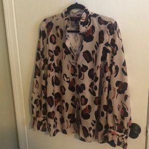 Eloquii Printed Button Down Shirt with Ruffle Neck